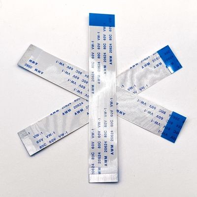 کابل الکترونیک صاف انعطاف پذیر 8 پین طلایی 1.25mm 10cm Ffc کابل UL20624 80C 60V