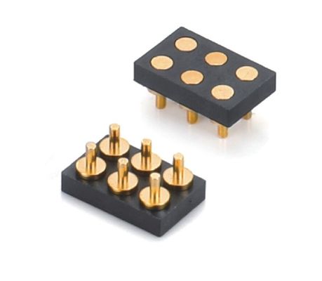 2.54mm Pitch زنانه 6 پین پی سی بی کانکتور بهار بارگذاری شده Pogo پین کانکتور SMT نوع