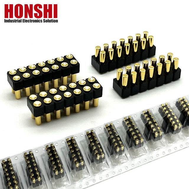 2.54mm High Current Pogo Pin Connector زنانه 2x7P طلا شده H2.5 SMT نوع برای PCB